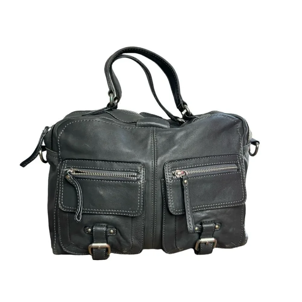 Banana Republic Charcoal Lambskin Leather Slouchy Satchel Hobo Quiet Luxury